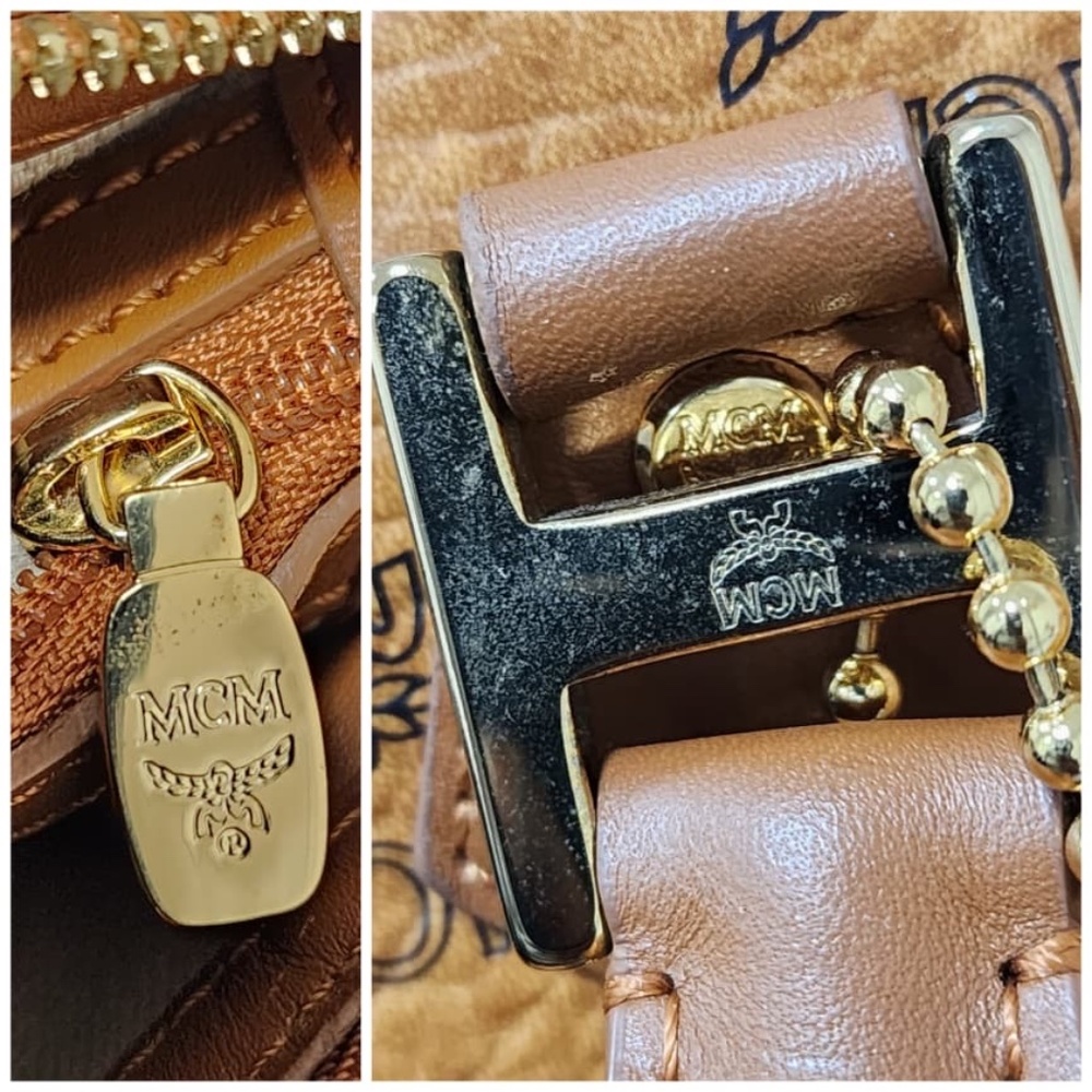 Authentic MCM Visetos Essential Boston Dog Bone Bag Cognac - Picture 11 of 11